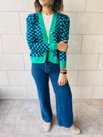 Green Lets Play Chess Cropped Cardigan