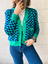 Green Lets Play Chess Cropped Cardigan