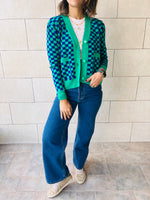 Green Lets Play Chess Cropped Cardigan