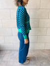 Green Lets Play Chess Cropped Cardigan