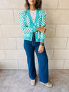 Turquoise Lets Play Chess Cropped Cardigan