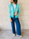 Turquoise Lets Play Chess Cropped Cardigan