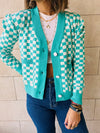 Turquoise Lets Play Chess Cropped Cardigan