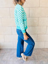 Turquoise Lets Play Chess Cropped Cardigan