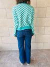 Turquoise Lets Play Chess Cropped Cardigan