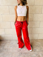 Red Leather Slit Sweat Flare