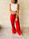 Red Leather Slit Sweat Flare