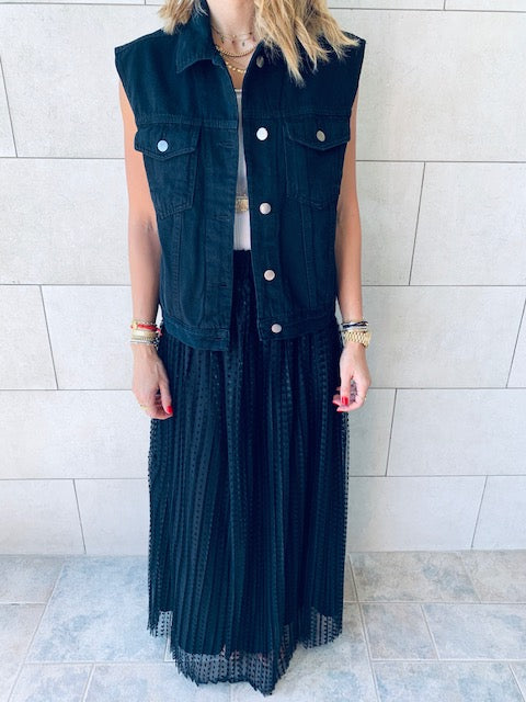Black Denim Cropped Vest