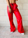 Red Leather Slit Sweat Flare