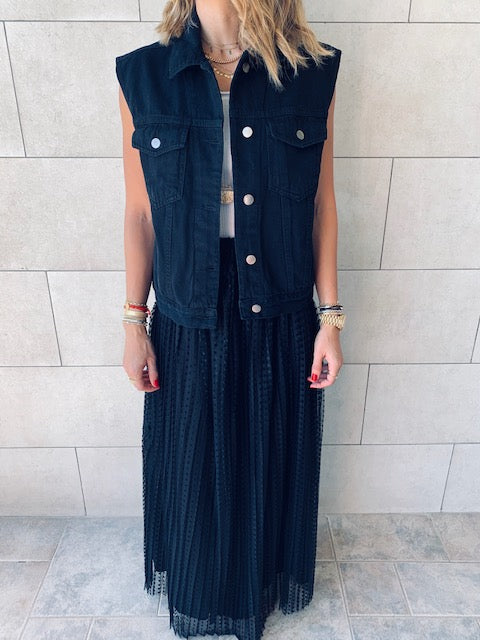 Black Denim Cropped Vest