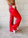 Red Leather Slit Sweat Flare