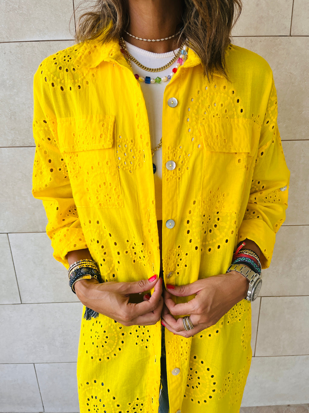 Yellow Anglaise Long Shirt