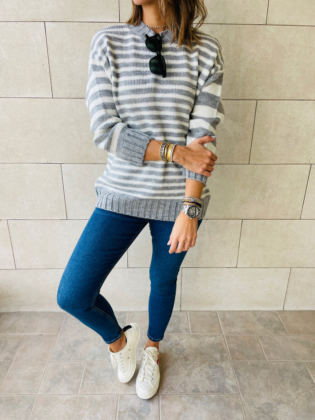 Grey Striped Pullover