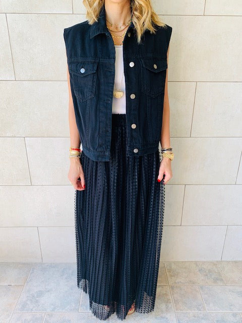 Black Denim Cropped Vest