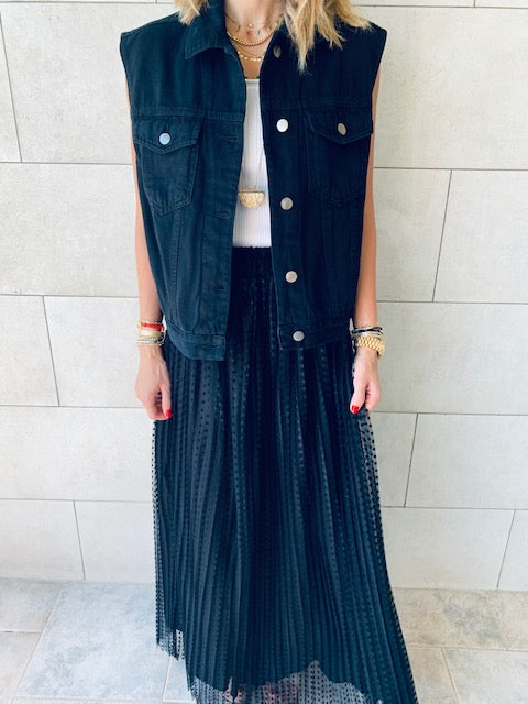 Black Denim Cropped Vest