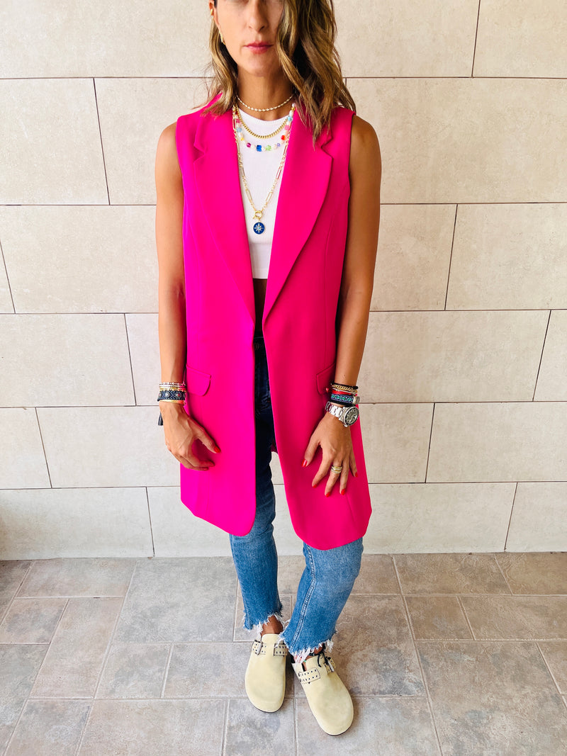 Fuchsia Sleeveless Blazer Vest