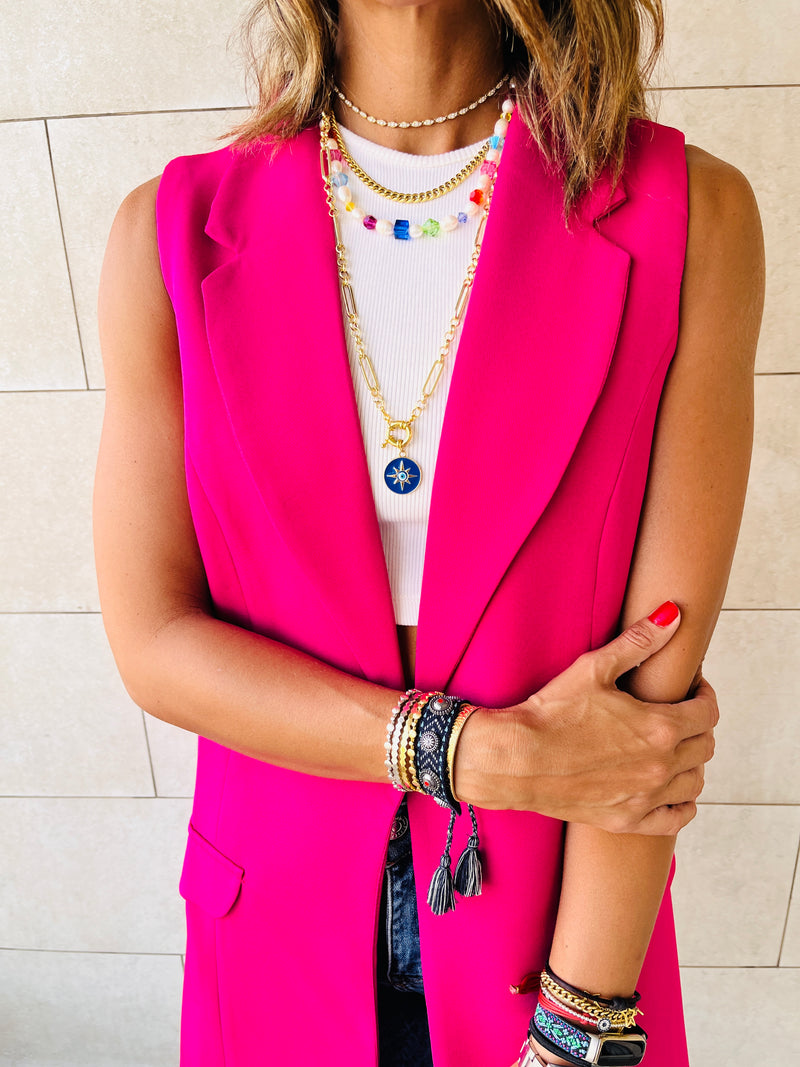 Fuchsia Sleeveless Blazer Vest