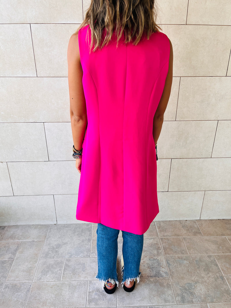Fuchsia Sleeveless Blazer Vest