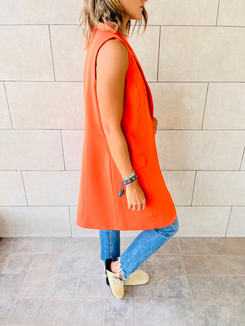 Orange Sleeveless Blazer Vest