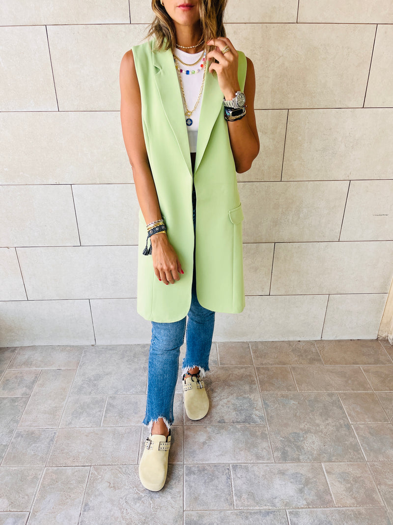 Lime Sleeveless Blazer Vest