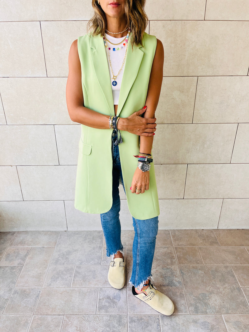 Lime Sleeveless Blazer Vest