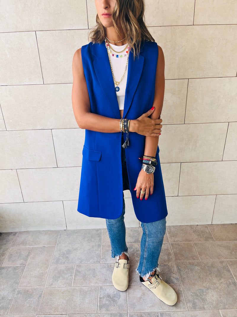 Blue Sleeveless Blazer Vest