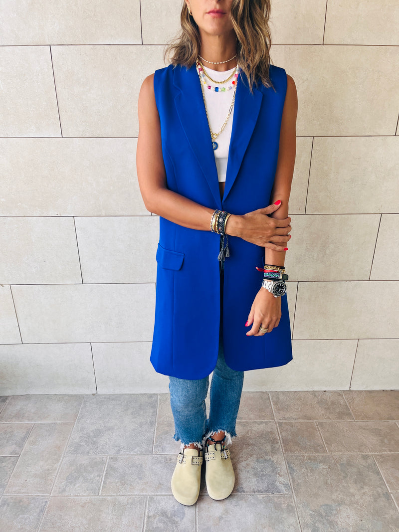 Blue Sleeveless Blazer Vest