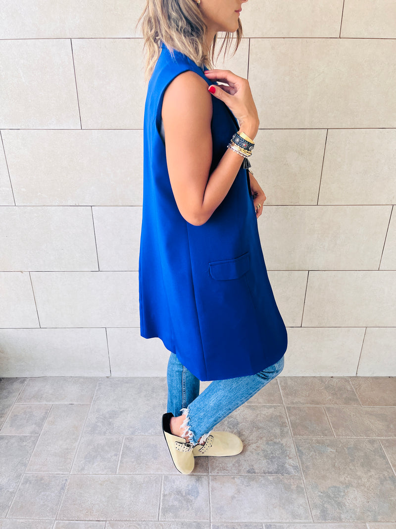 Blue Sleeveless Blazer Vest