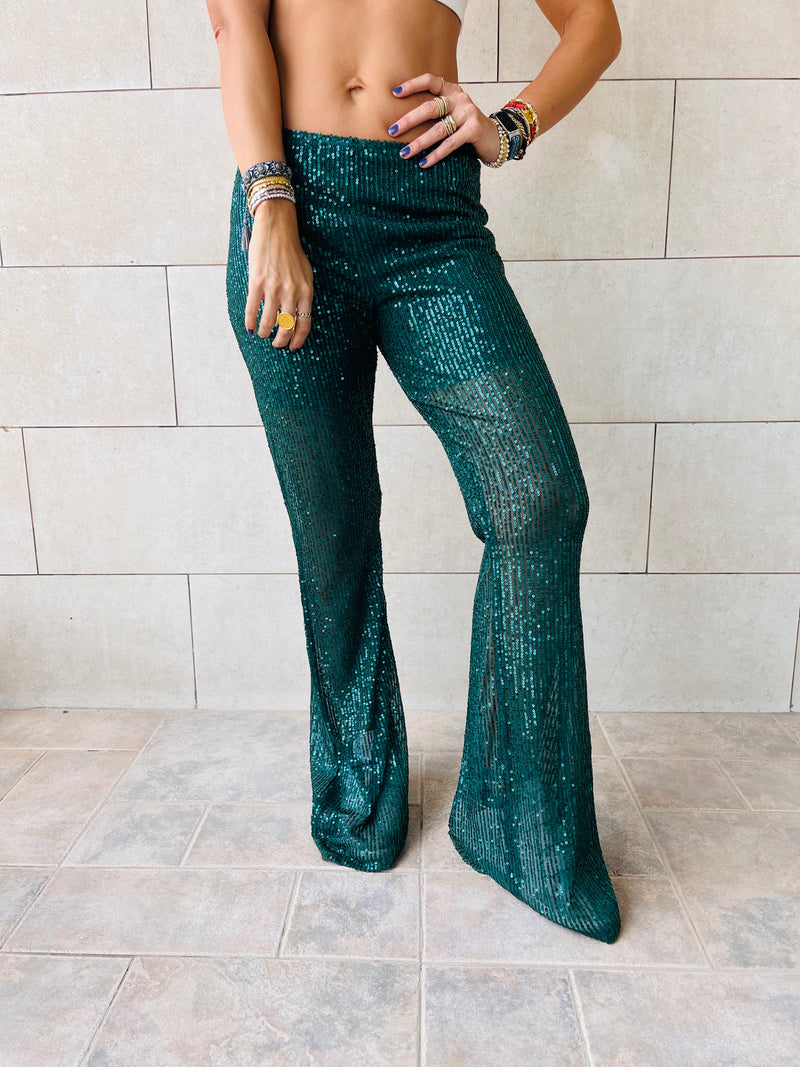 Green Party At The Disco Sequin Pants