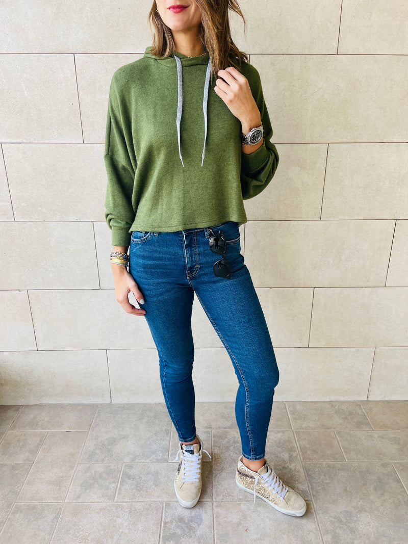 Olive Knit Hoodie Pullover