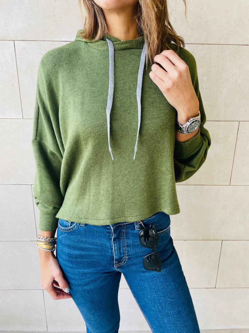 Olive Knit Hoodie Pullover