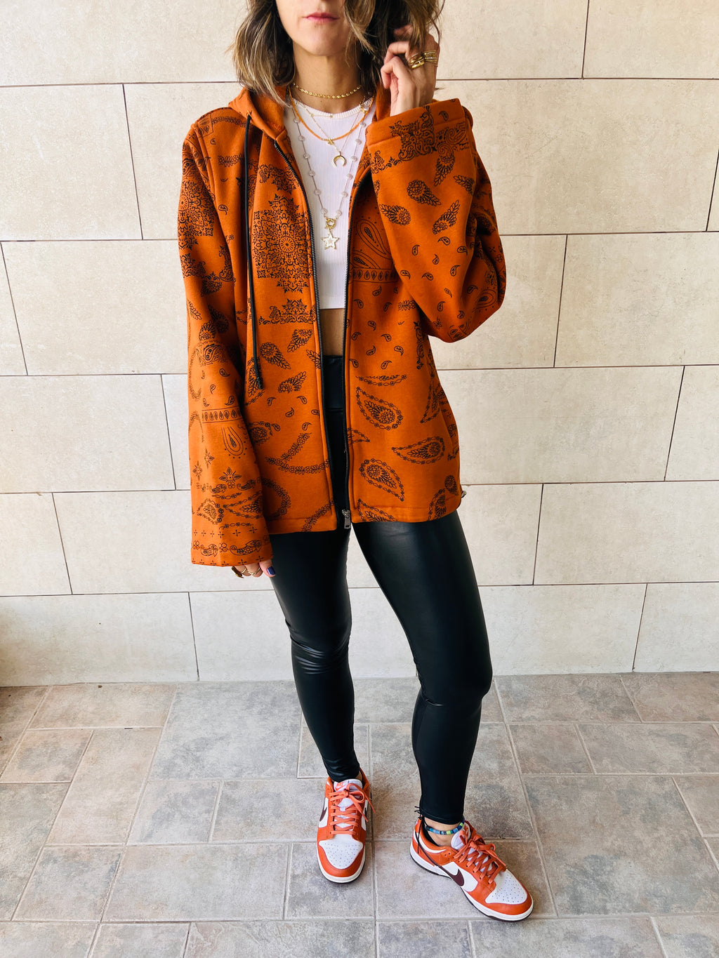 Orange Hit The Road Bandana Fleeceline Zip Up