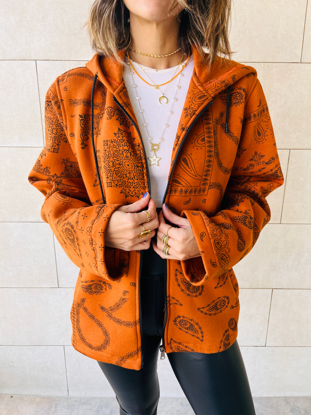 Orange Hit The Road Bandana Fleeceline Zip Up