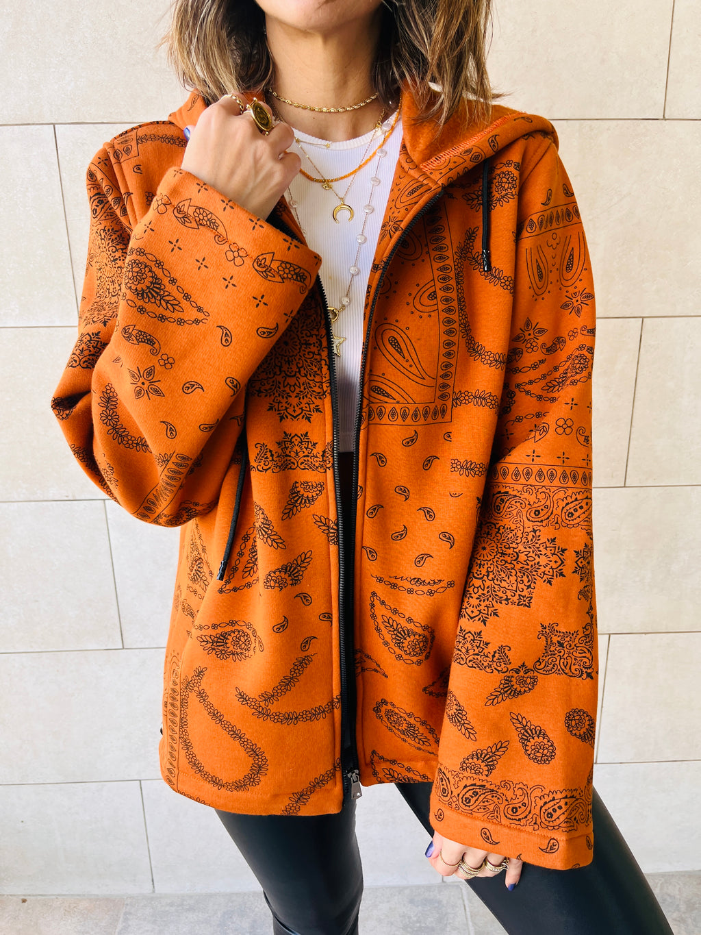 Orange Hit The Road Bandana Fleeceline Zip Up