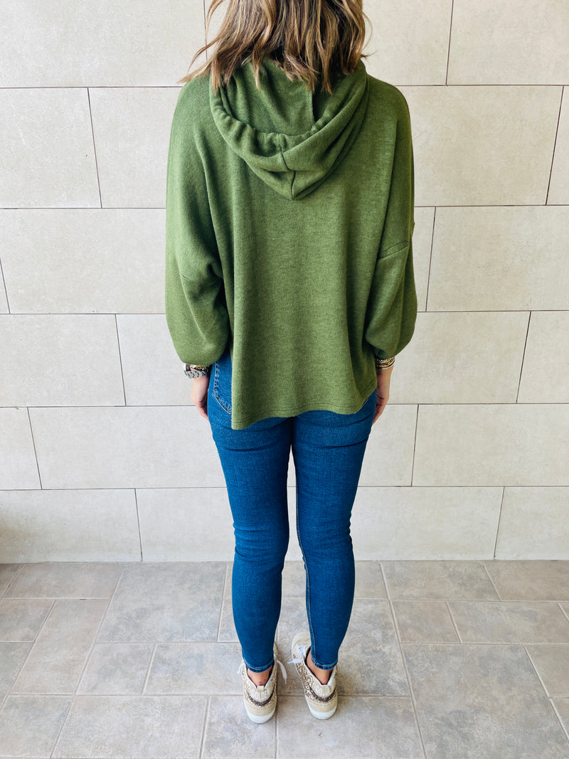 Olive Knit Hoodie Pullover