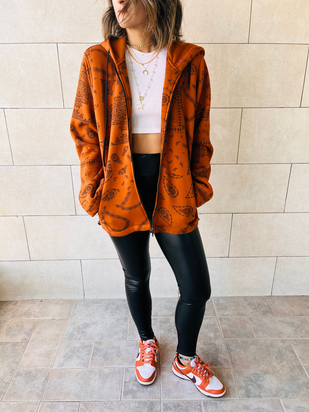 Orange Hit The Road Bandana Fleeceline Zip Up