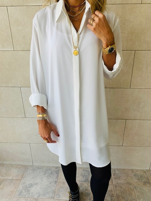 Essential White LongLine Shirt