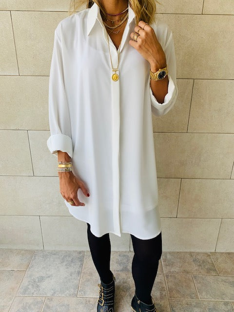 Essential White LongLine Shirt