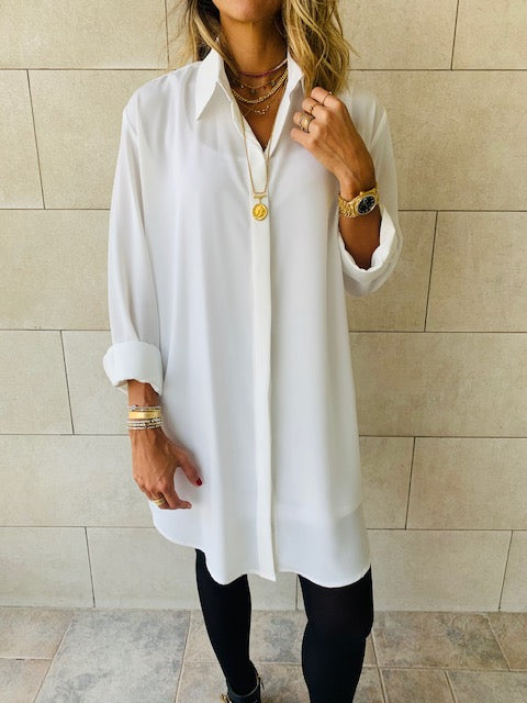 Essential White LongLine Shirt