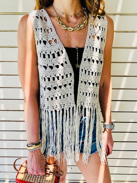 Cropped Crochet Tassel Vest
