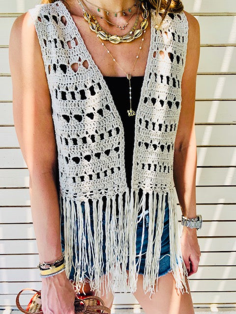 Cropped Crochet Tassel Vest