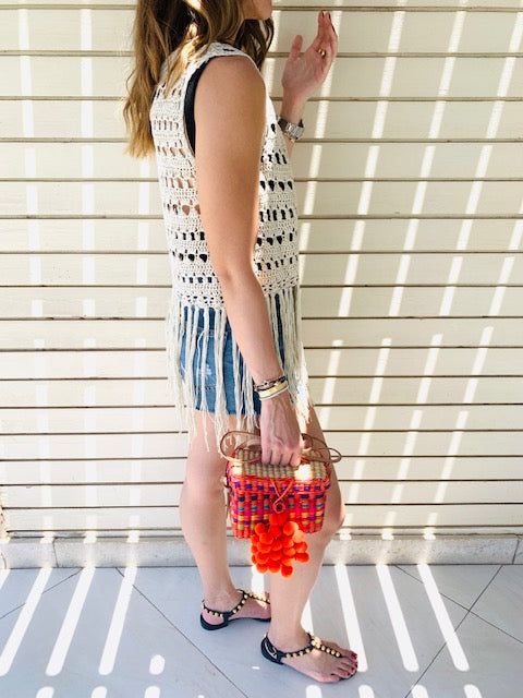 Cropped Crochet Tassel Vest