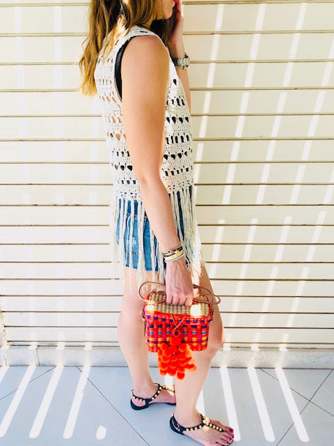 Cropped Crochet Tassel Vest