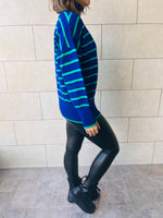Blue High Neck Candy Cane Sweater