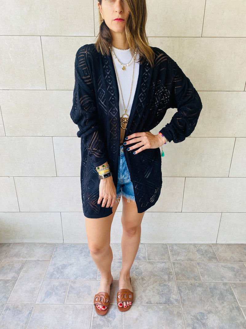 Black Pattern Cut Out Cardigan