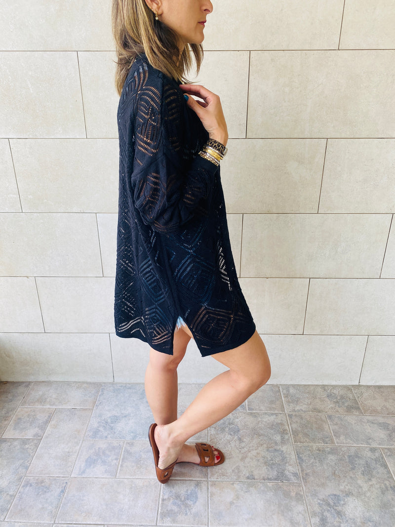 Black Pattern Cut Out Cardigan