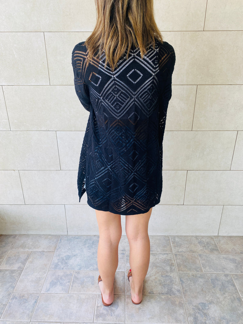 Black Pattern Cut Out Cardigan