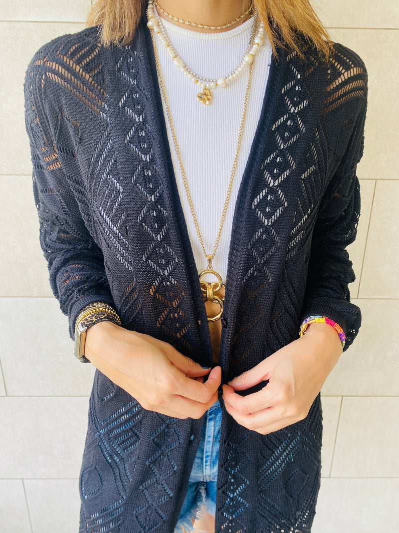 Black Pattern Cut Out Cardigan
