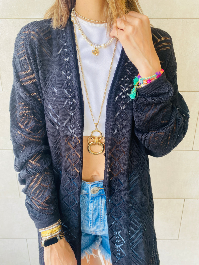 Black Pattern Cut Out Cardigan