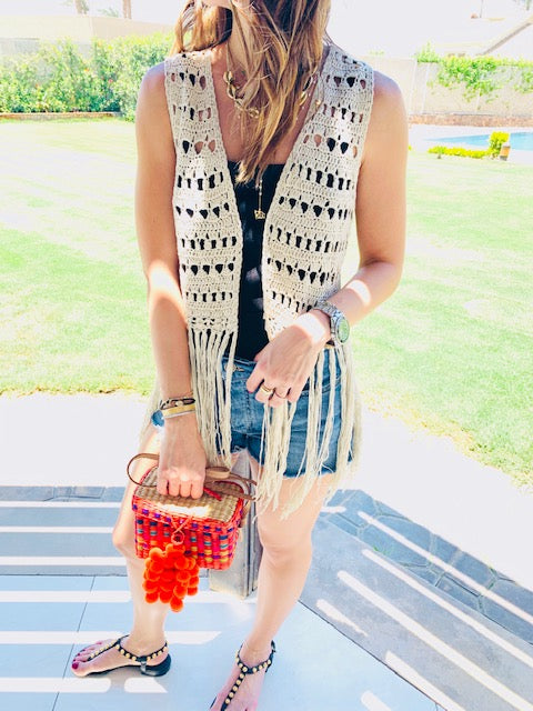Cropped Crochet Tassel Vest